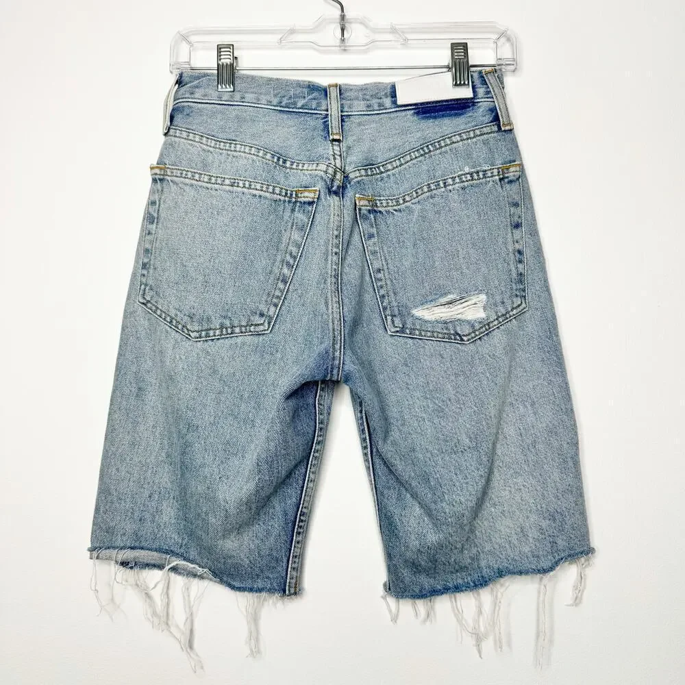 RE/DONE 80s Long Boy Short Distressed Denim Light Wash Boy Size 24